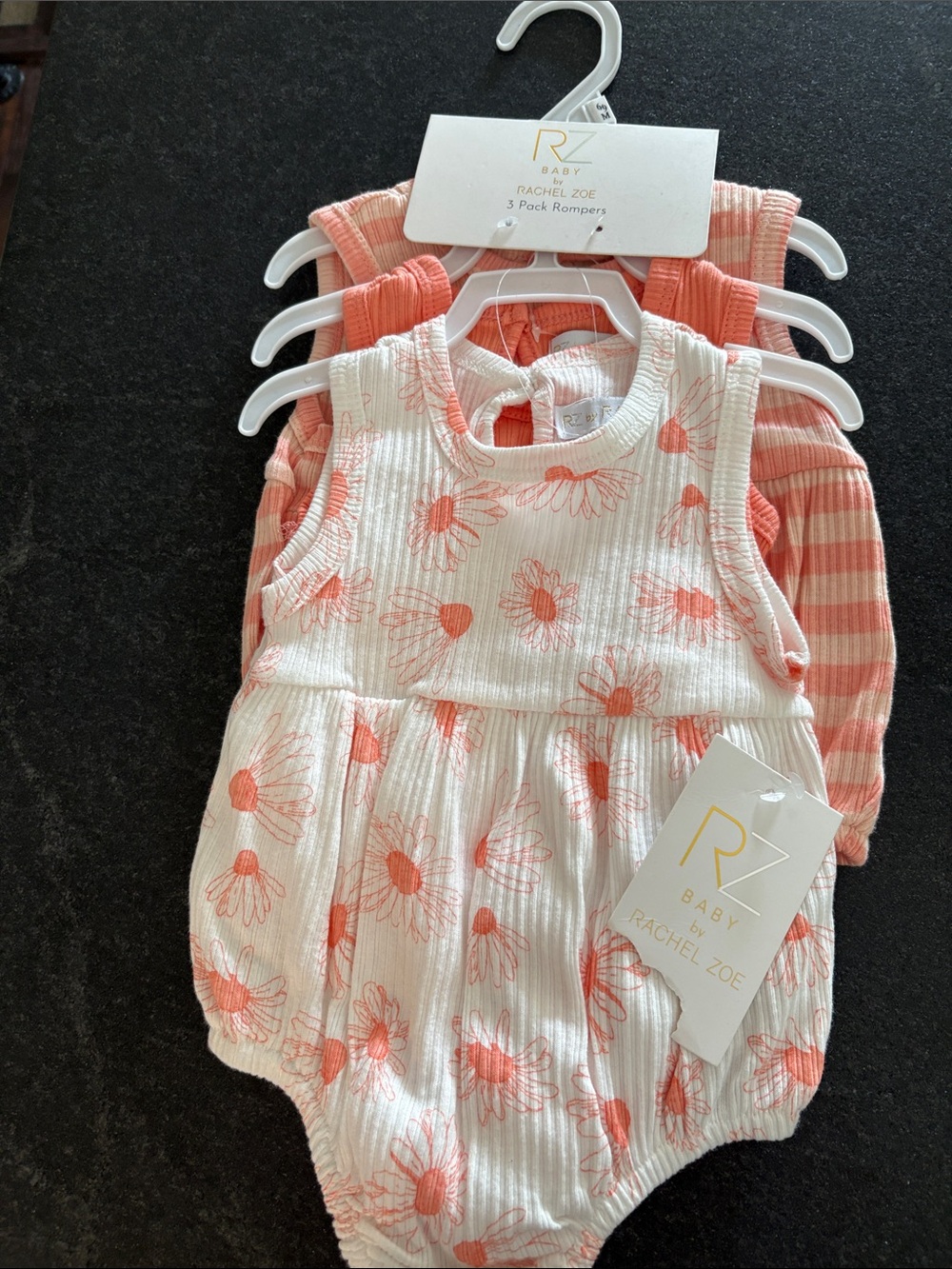 Rachel Zoe Coral & White Floral 3-Pack Rompers